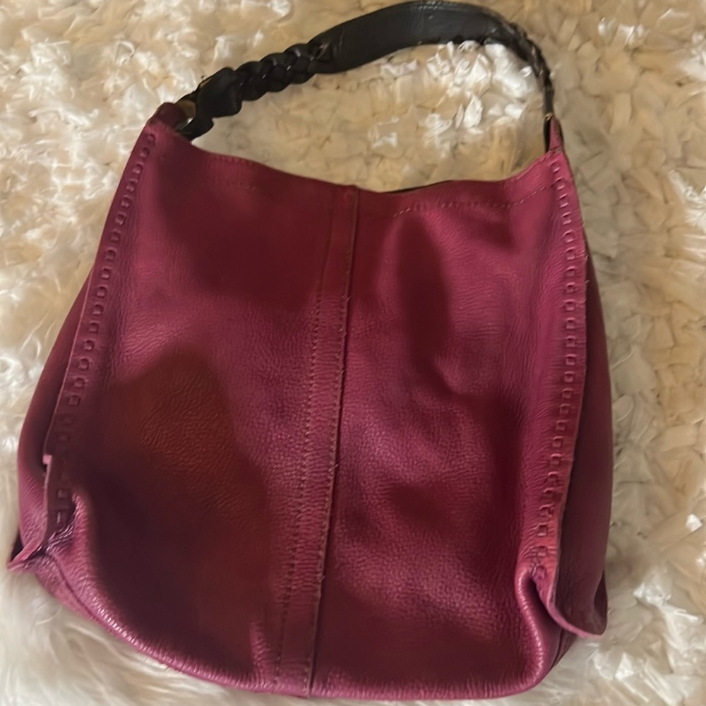 Lucky Brand Women's Dark Pink Slouchy Hobo Boho Bag Size 12" x 14" x 5" - Picture 1 of 12